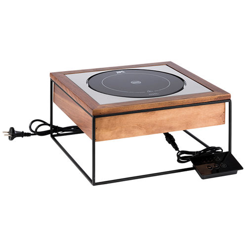 4 Piece Induction Station (includes 1 x Induction Hotplate with controller 24cm, 900 watt,  1 x Black Metal Stand, 1 x Oiled Walnut Wood Frame, 1 x Stainless Steel Frame) - 12270 (Pack of 0)