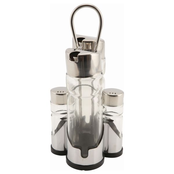 Genware Oil, Vinegar & Cruet Set with Stand - 4017 (Pack of 1)