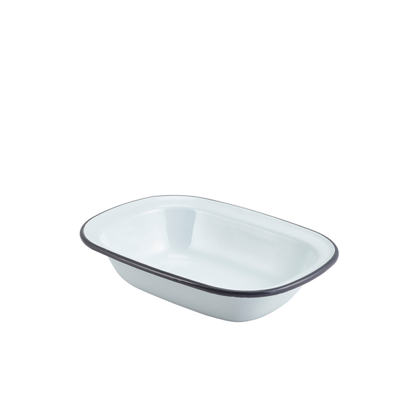 Enamel Rect. Pie Dish White with Grey Rim 20cm - 44020WHG