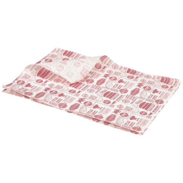 Greaseproof Paper Red Steak House Design 25 x 35cm - PN1487SHR