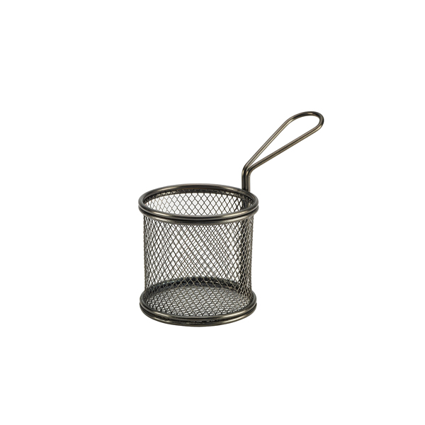 Black Serving Fry Basket  Round 9.3 x 9cm - SVBR09BK (Pack of 6)