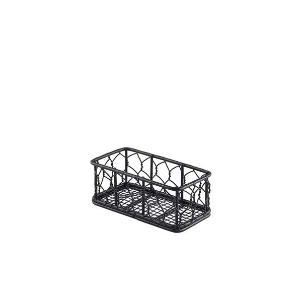 Genware Rectangular Black Wire Basket 14 x 7 x 5.5cm - WB147BK (Pack of 6)