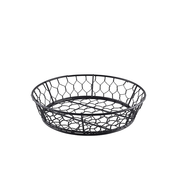 Genware Round Black Wire Basket 24 x 6cm - WB24BK (Pack of 6)