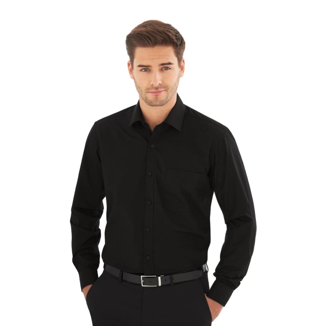 Brook Taverner Mens Long Sleeve Black Rapino Shirt - Collar -15