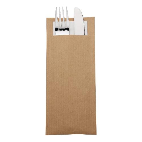 Europochette Brown Cutlery Pouch with White Napkin (Pack of 500)