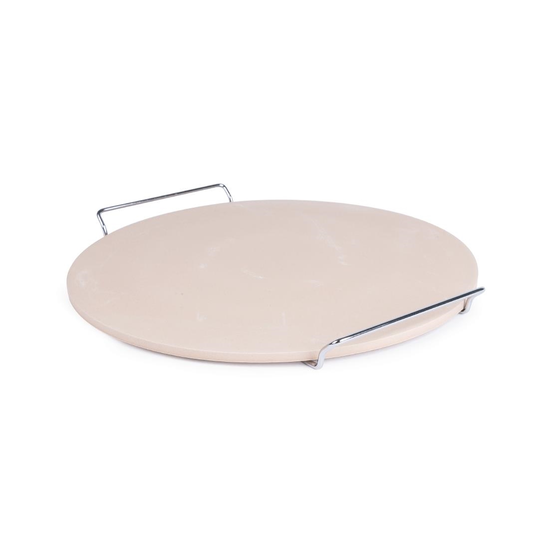 Round Pizza Stone with Metal Serving Rack 15in