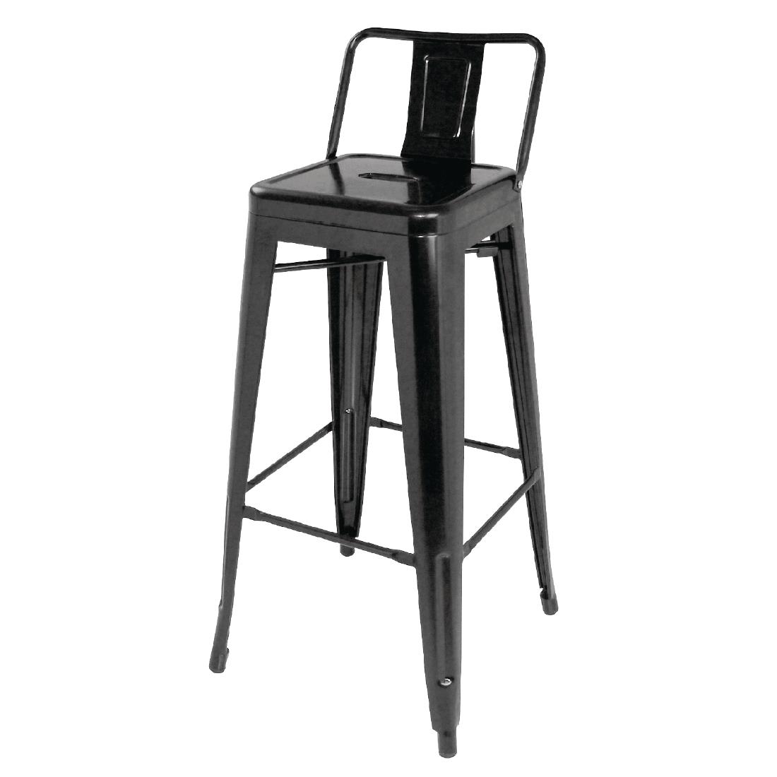 Bolero Bistro Steel High Stool With Backrest Black (Pack of 4)