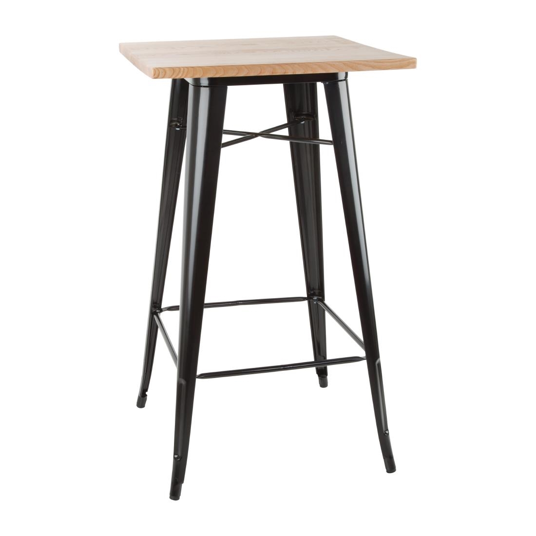 Bolero Bistro Bar Table with Wooden Top Black (Single)