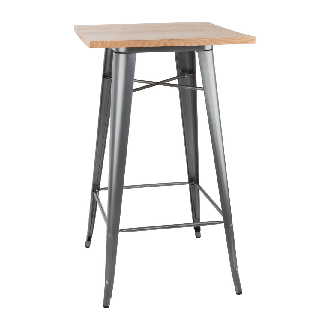 Bolero Bistro Bar Table with Wooden Top Gun Metal (Single)