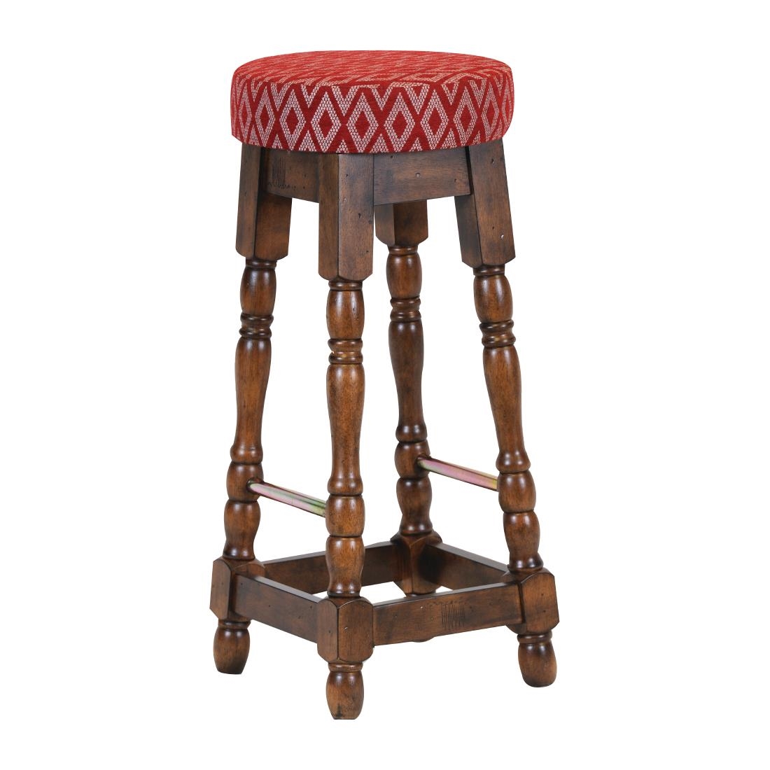 Classic Rubber Wood High Bar Stool with Red Diamond Seat