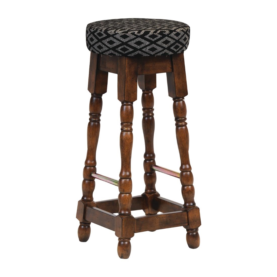 Classic Rubber Wood High Bar Stool with Black Diamond Seat