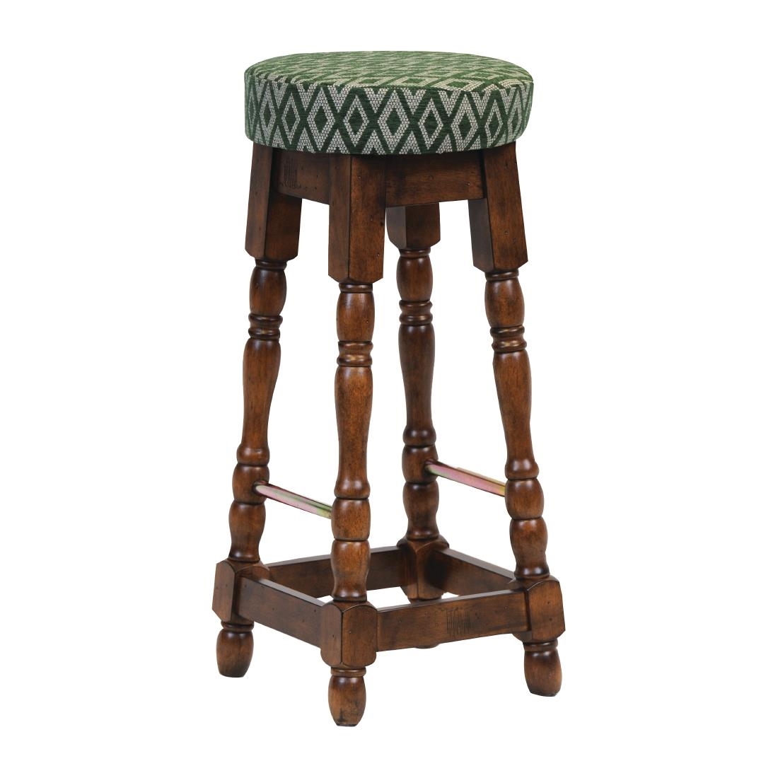 Classic Rubber Wood High Bar Stool with Green Diamond Seat