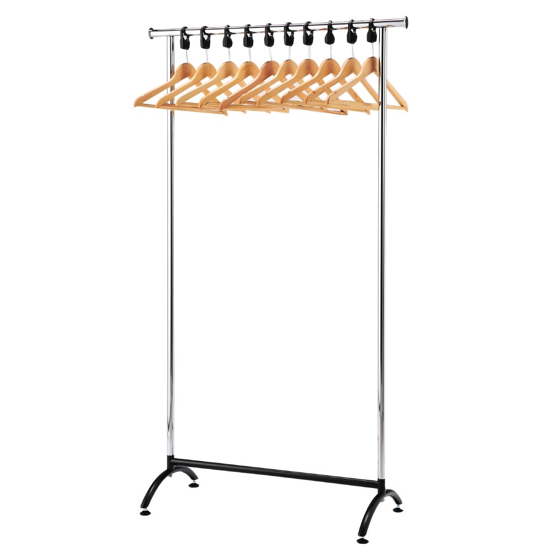 Chrome Coat Rack with 10 Wood Hangers