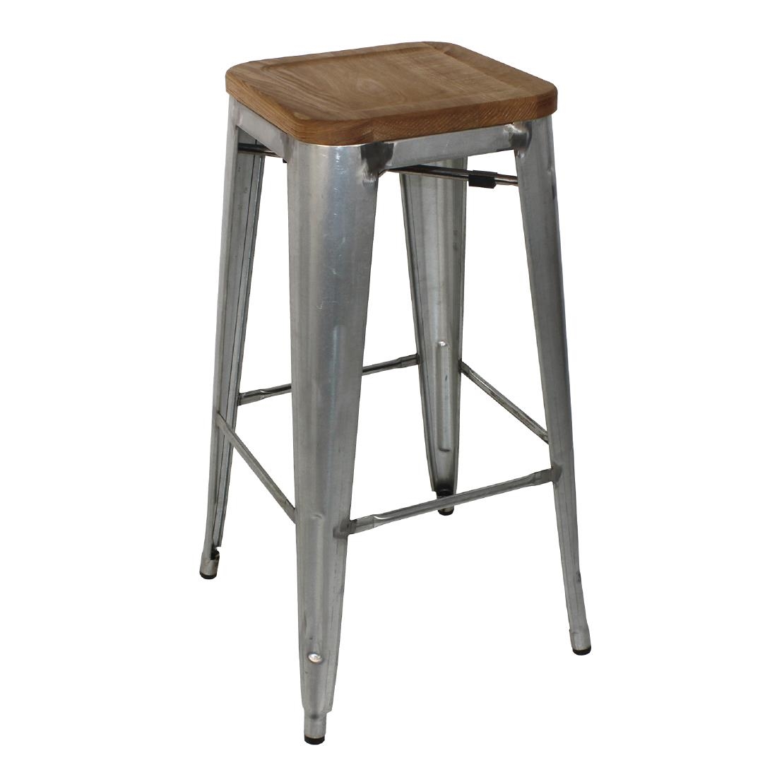 Bolero Bistro High Stools with Wooden Seat Pad Galvanised Steel (Pack of 4)