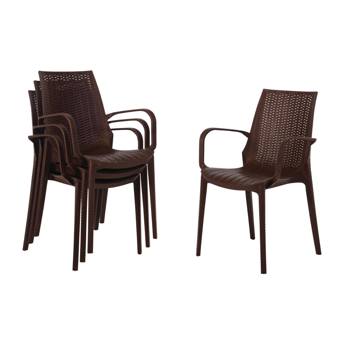 GR362 - Bolero PP Rattan Bistro Armchair Brown (Pack 4)