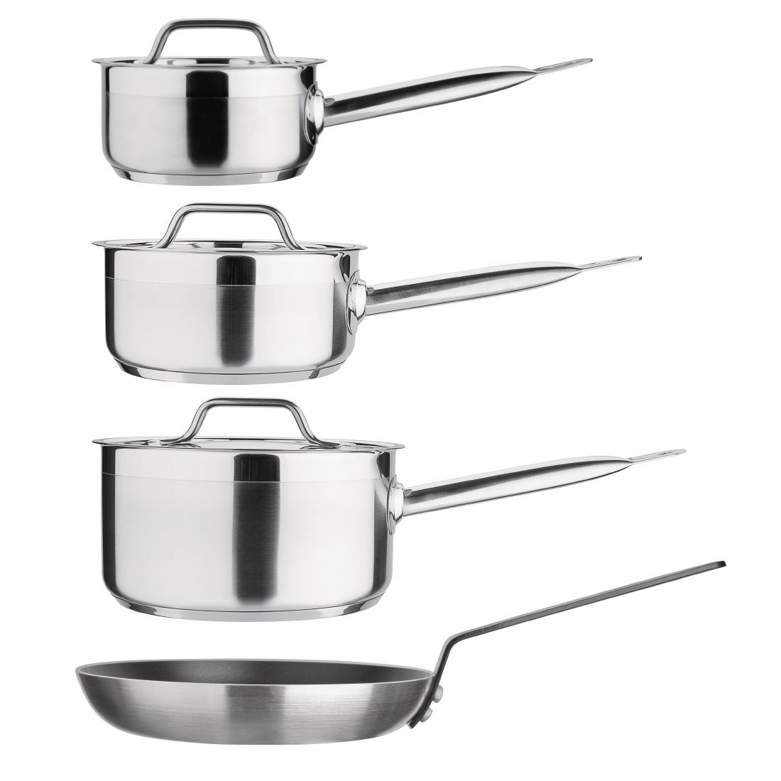 Nisbets Essentials Cook Like A Pro 4-Piece Saucepan and Frying Pan Set